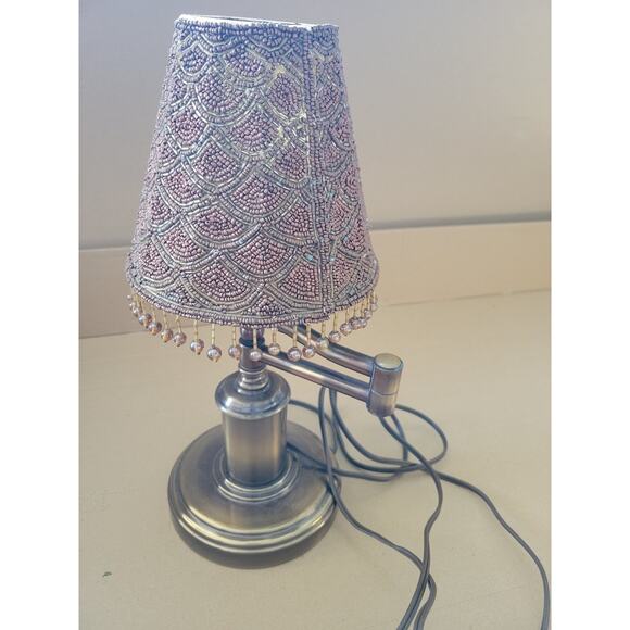 Underwriter Laboratories Portable Bronze Desk Swing Arm Lamp Beaded Shade - Picture 1 of 8